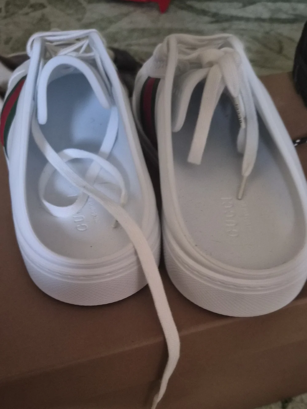 Gucci White Ace Rubber Sneakers with Green & Red Web Stripe - Women's 39 Men 7.5